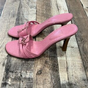 Pink Leather Slide Heels Size 6 Bow Strappy Y2K Barbie Core